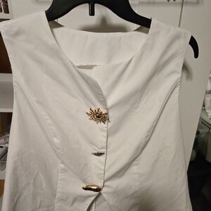 SHEIN White Sleeveless Top with Gold Accents